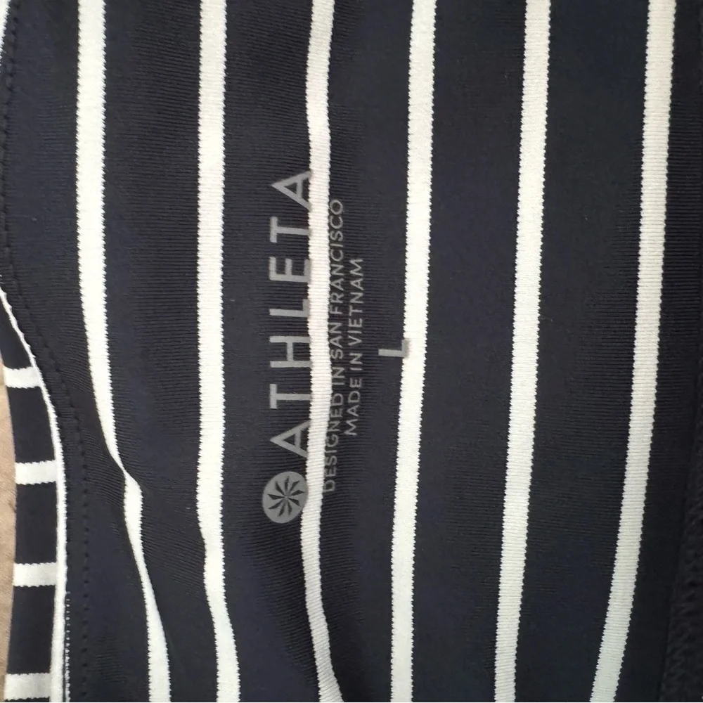 Athleta Contender Navy and White Striped Leggings